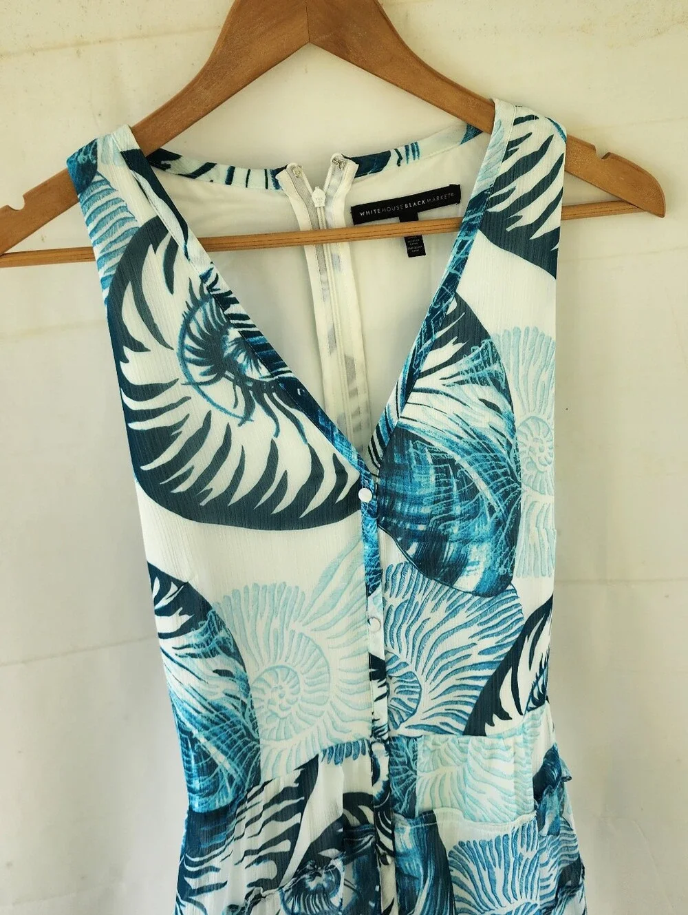 White House Black Market Teal and Aqua Shell-Print Maxi Dress